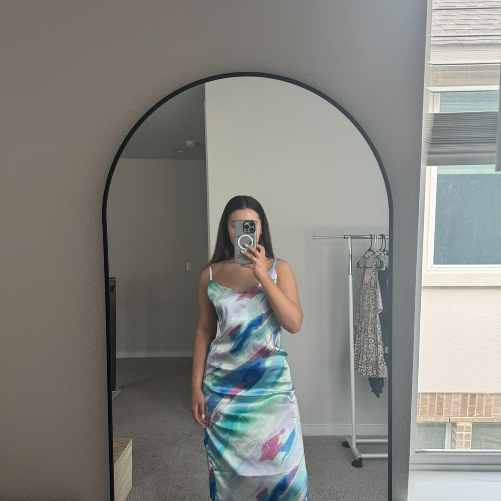 Blue Watercolor Silk Midi Dress - Picture 4 of 8